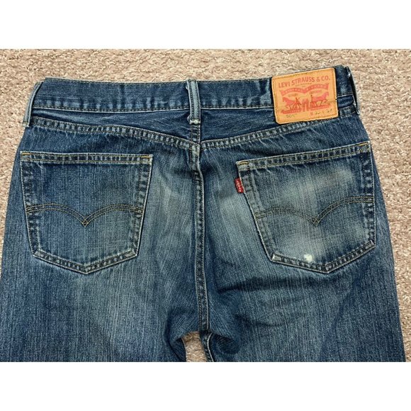 Levis 505 Regular Fit Blue Distressed 33x32 Men’s Jeans Ripped - Picture 9 of 14